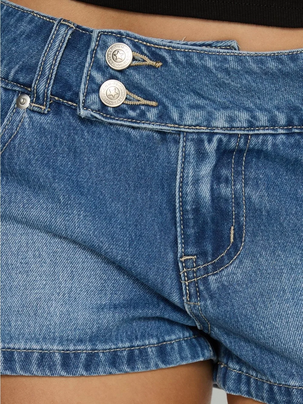Princess Polly Cruiza Low Rise Micro Denim Short Mid Blue Wash